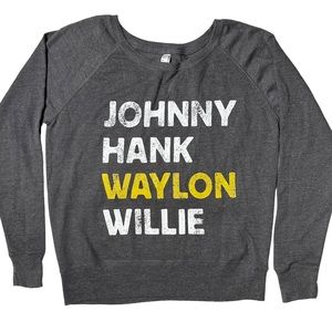 Johnny Hank Waylon & Willie Round Neck Lightweight Sweatshirt Grey Women’s Sz M